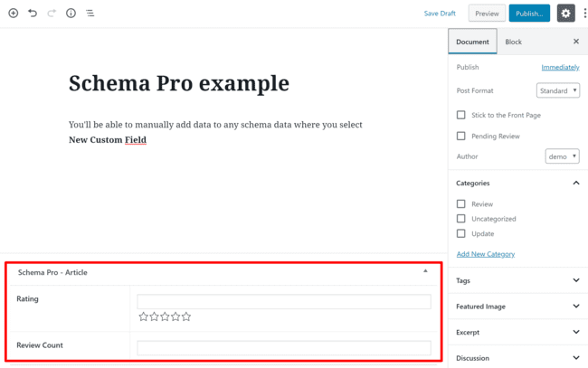 18 Schema Pro. Se han agregado campos de ejemplo